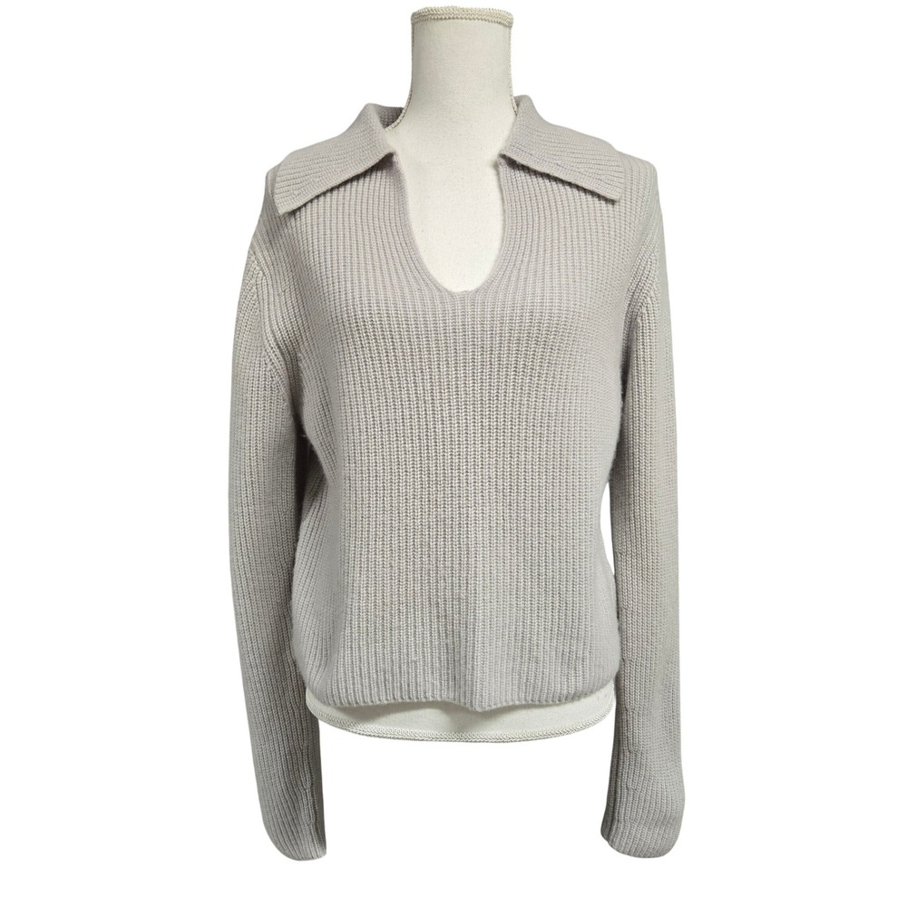 Joseph Moroccan Cashair 100% Cashmere V-Neck Sweater Gray Ribbed Knit Women's L